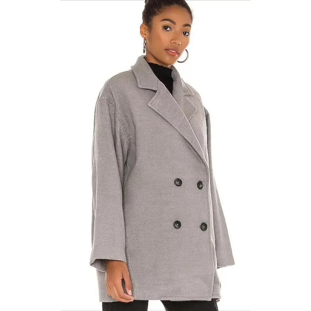 Free People Gray Hannah Slouchy Blazer Jacket‎ Double Breasted Coat Oversize XS